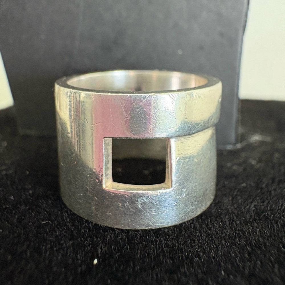 GUCCI 925 Sterling Silver Geometric Ring Size 49MM